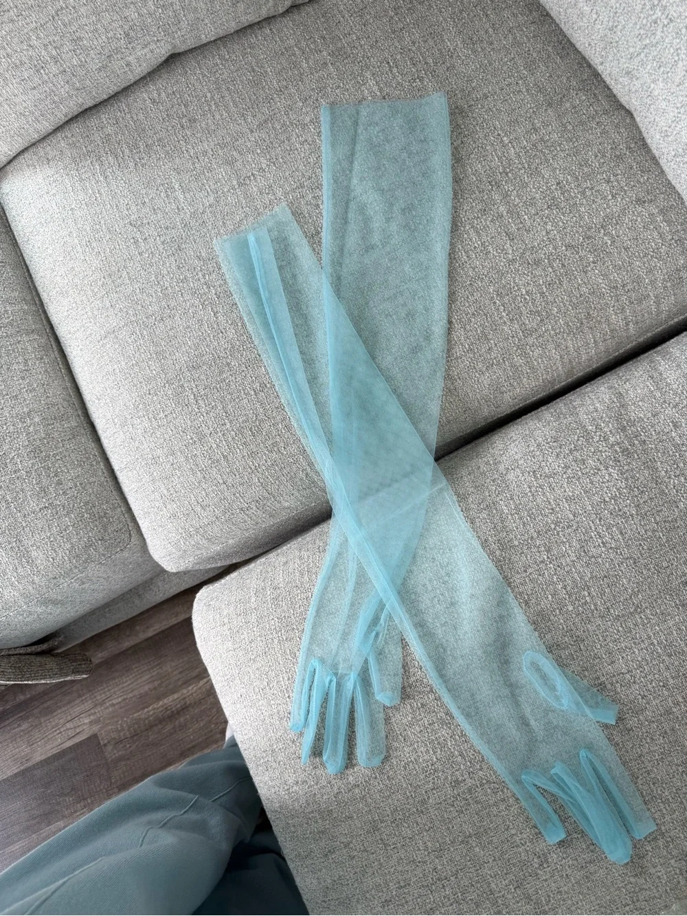 Sheer Light Blue Ruched Gloves